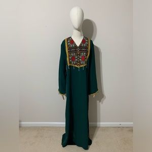 Green with Pearl Embroidered Dress / Arab Traditional Abaya